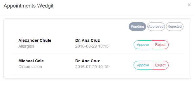 Appointments Widget - Pending Appointments